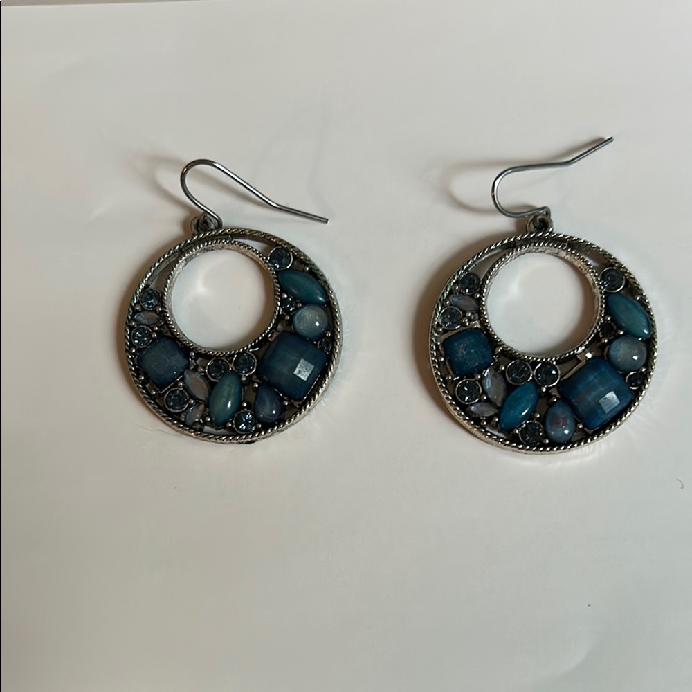 Elegant Blue and Silver Hoop Earrings